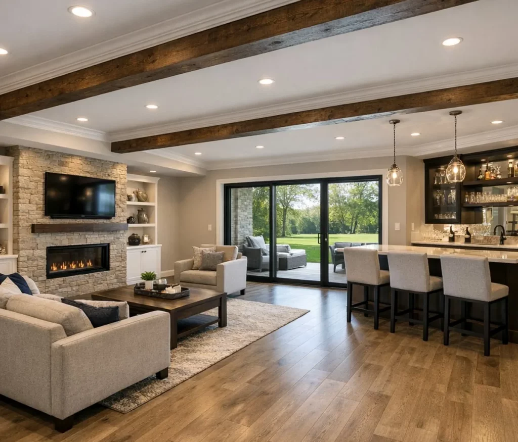 Remodeled basement living space in Waukesha County, Wisconsin
