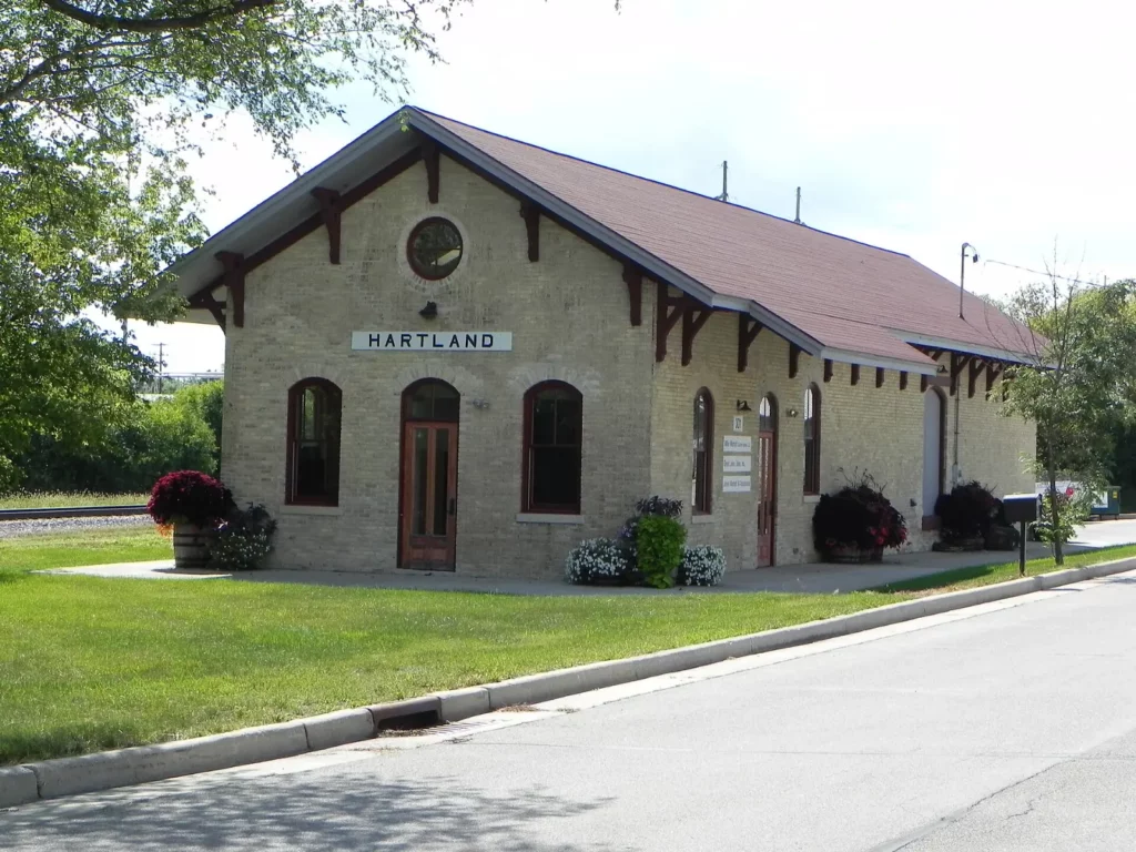 Historic railroad depot in Hartland, Wisconsin