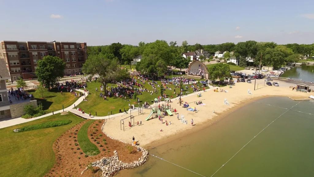 Aerial view of City Beach in Oconomowoc, Wisconsin