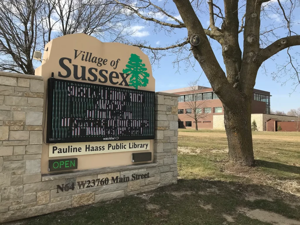 Village of Sussex welcome sign in Sussex, Wisconsin