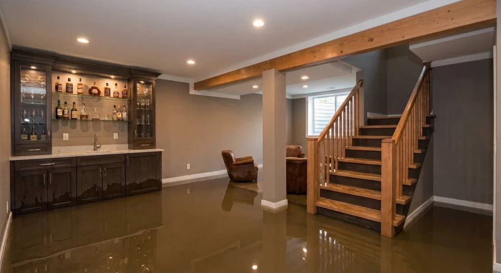 Basement waterproofing work in a Waukesha County home